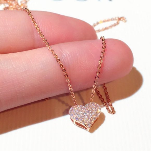 Jewelry - NEW Rose Gold Pave Diamond Heart Necklace